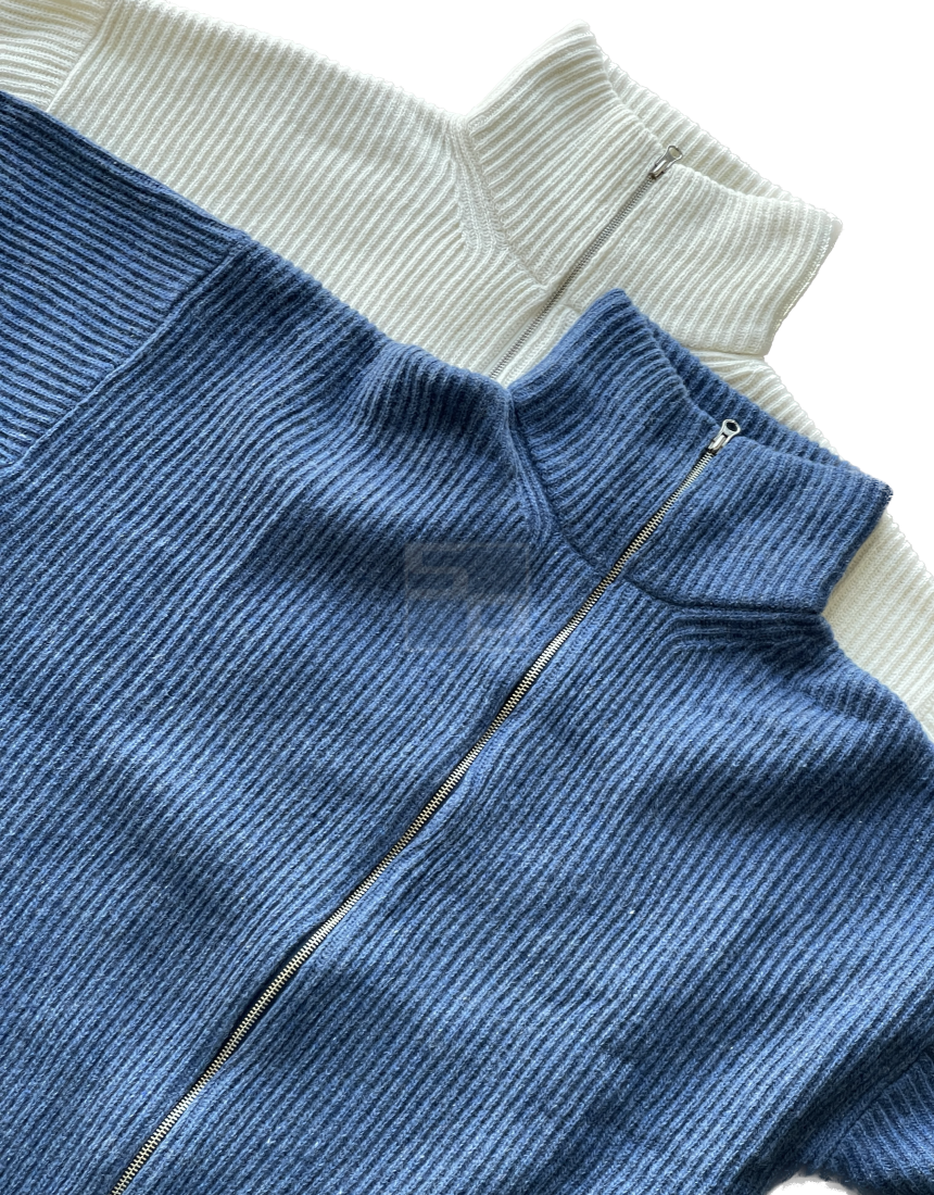 High Neck 2way Zip Up Wool Knit Cream