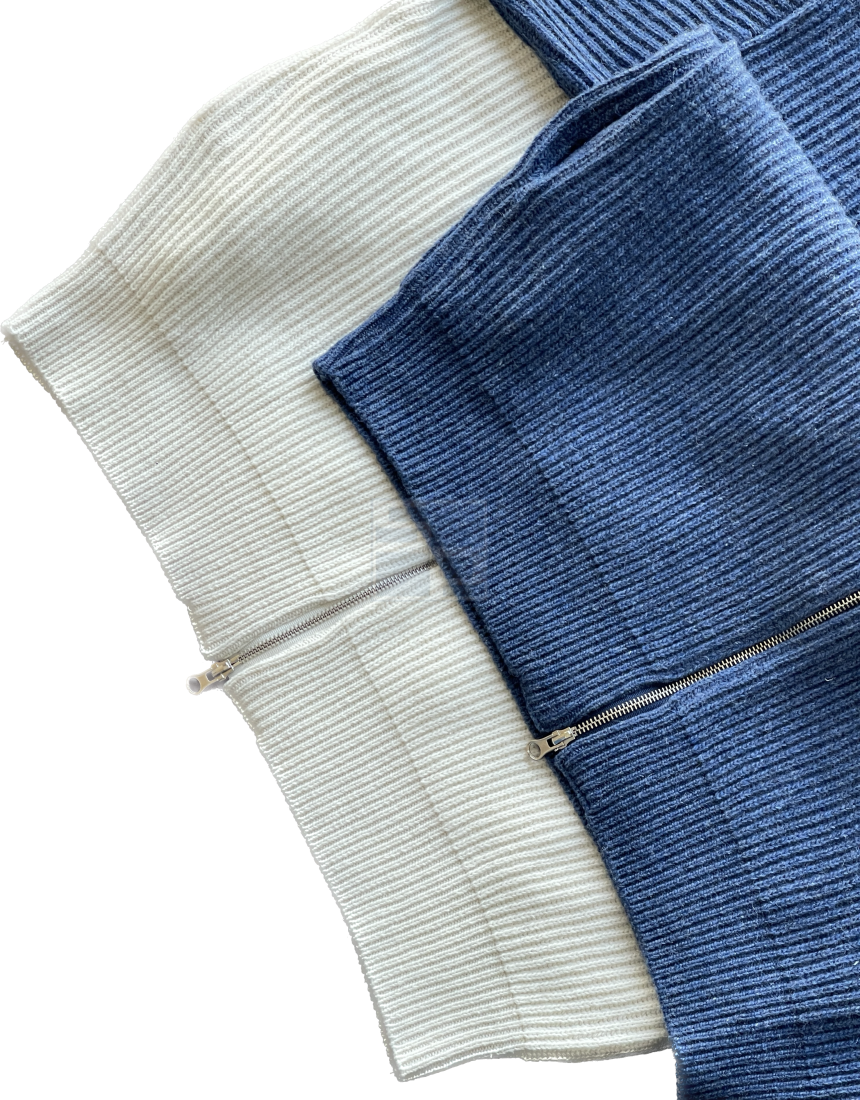 High Neck 2way Zip Up Wool Knit Blue