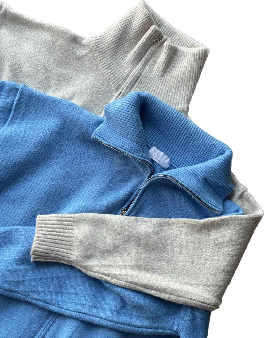 Turtleneck Knit 2way Zipup Skyblue