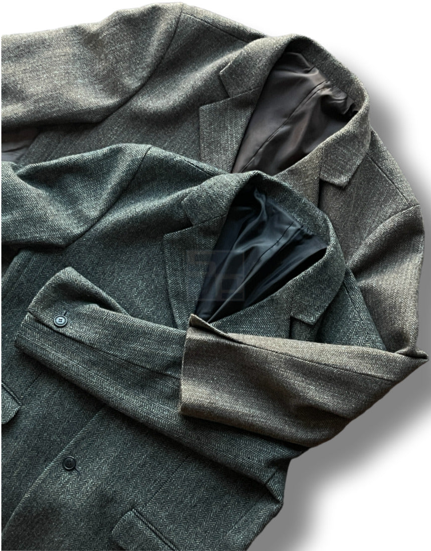 Herringbone 3 Button Casual Blazer Dark beige