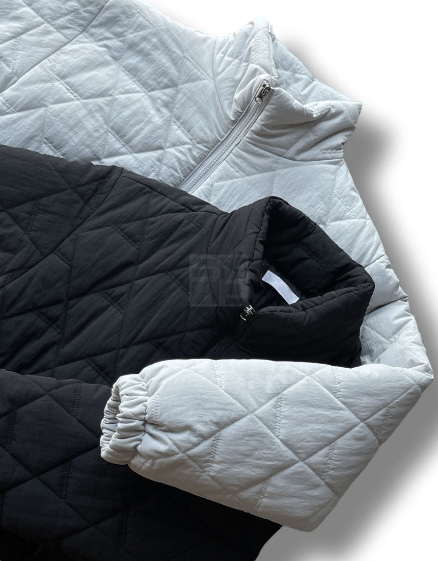 Diamond Quilting 2way Zipup Padding Jacket Black