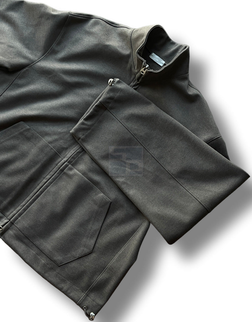 Woven Fleece 2way Zipup Jacket Khaki brown