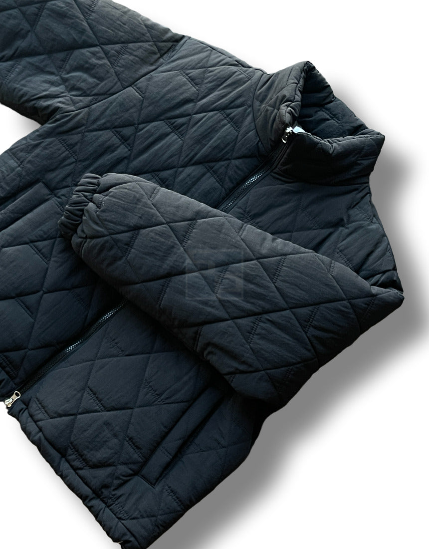 Diamond Quilting 2way Zipup Padding Jacket Black