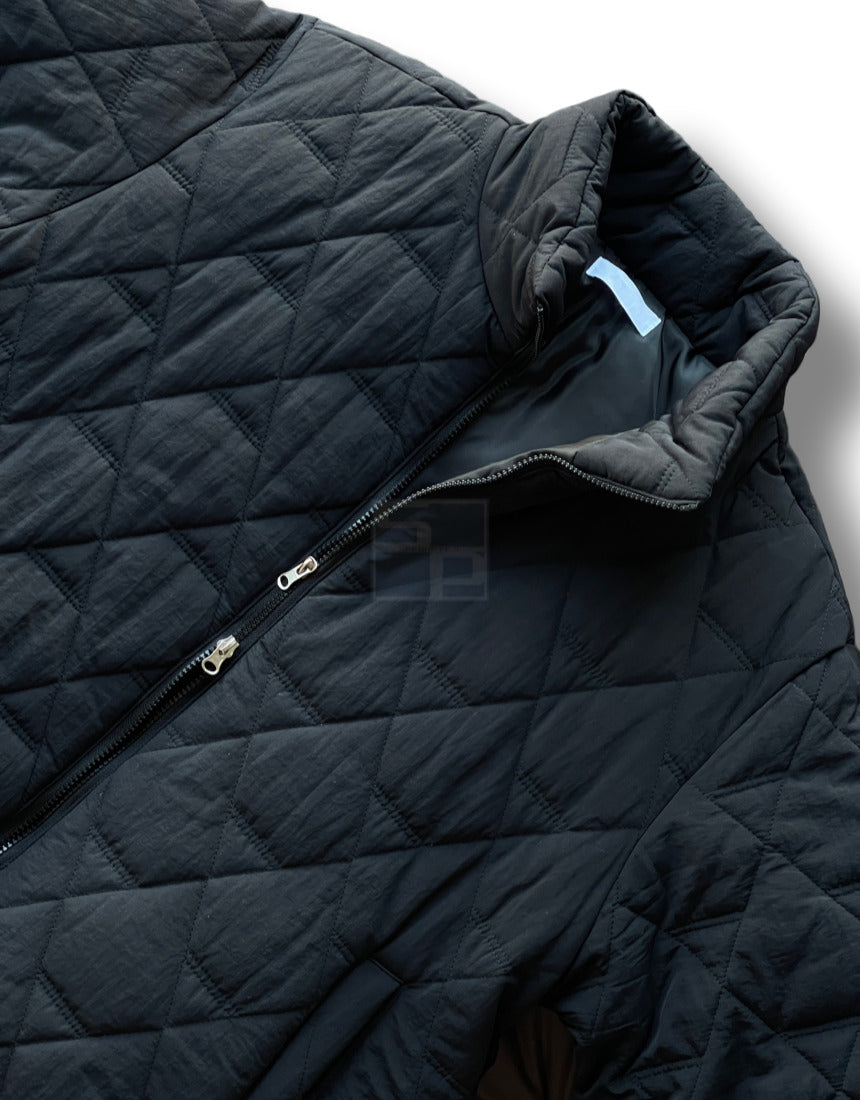 Diamond Quilting 2way Zipup Padding Jacket Black