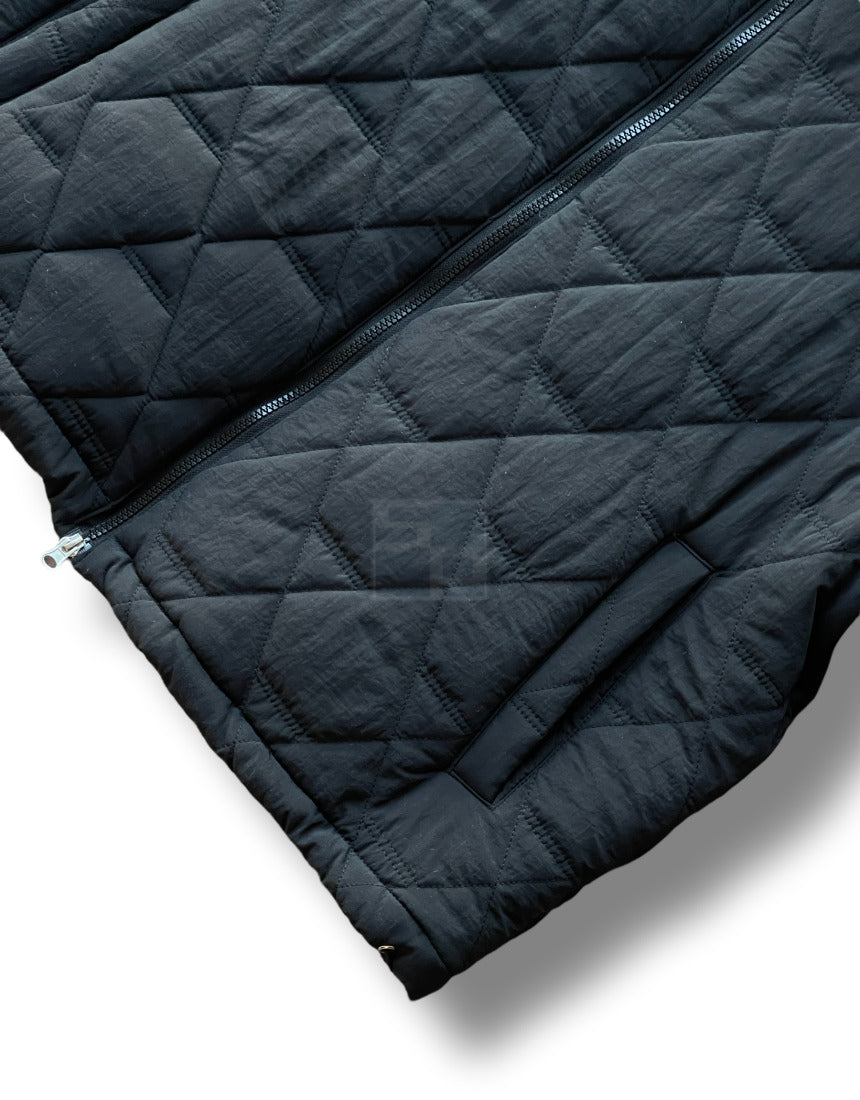 Diamond Quilting 2way Zipup Padding Jacket Black