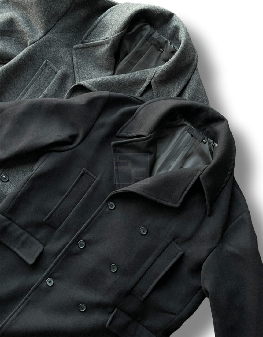 Back Slit Overfit Double Coat Charcoal