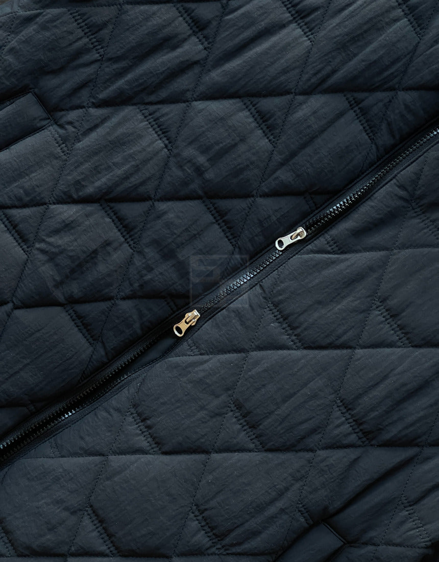 Diamond Quilting 2way Zipup Padding Jacket Black