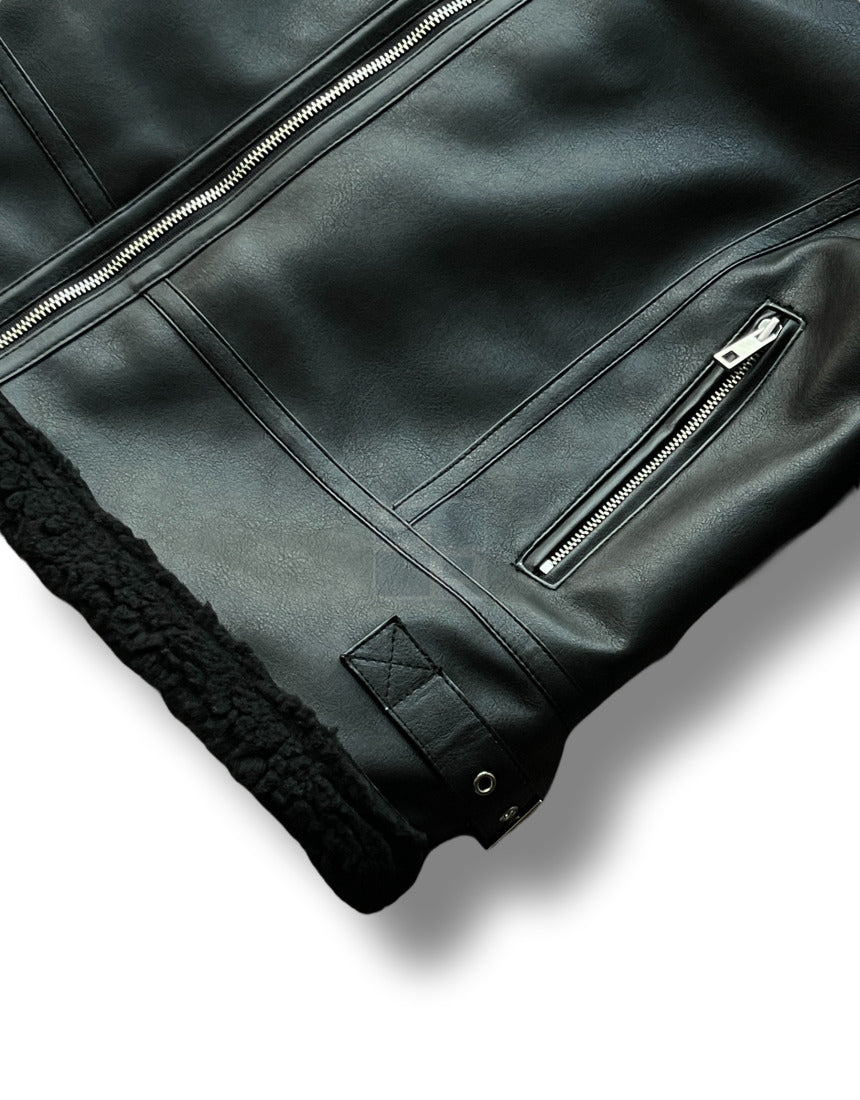 Casual Shearling Jacket Mustang Black