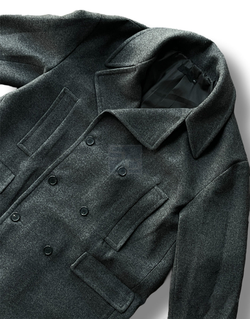Back Slit Overfit Double Coat Charcoal