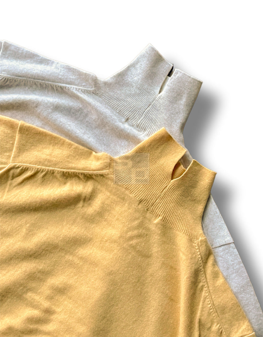 Cashmere Slit Turtleneck Sweater Yellow