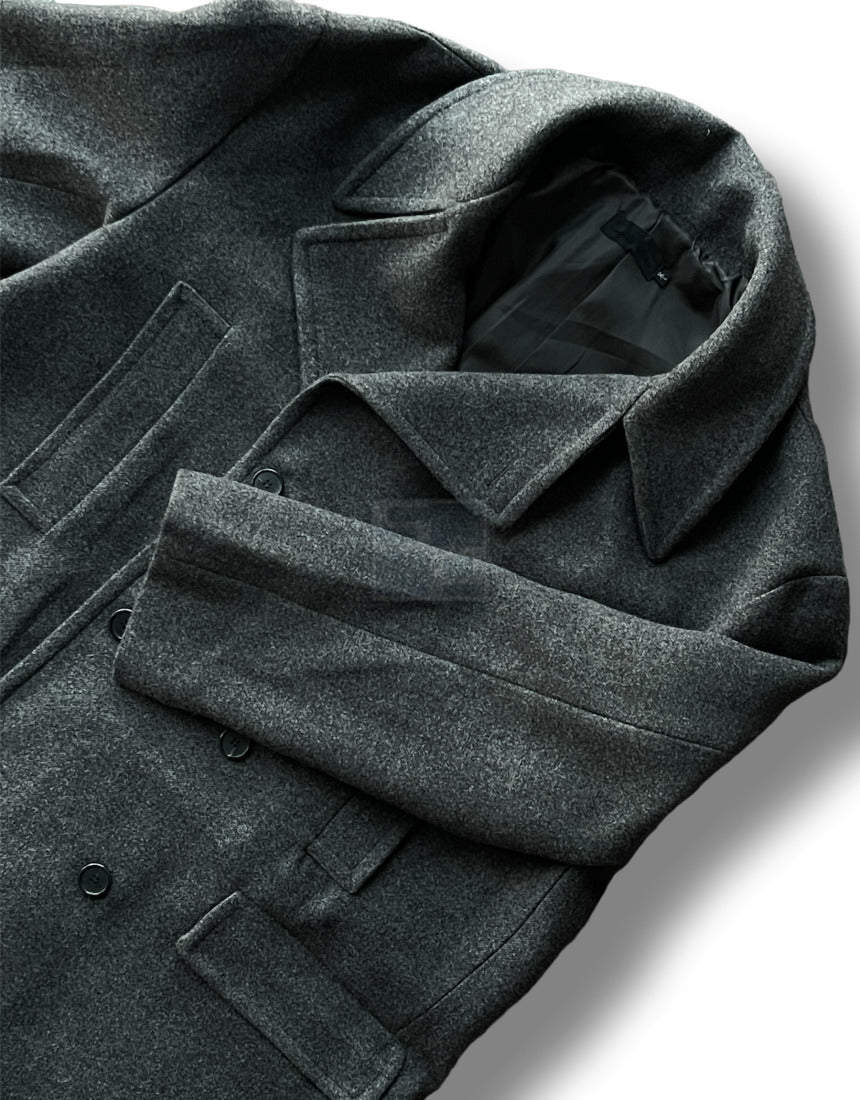Back Slit Overfit Double Coat Charcoal