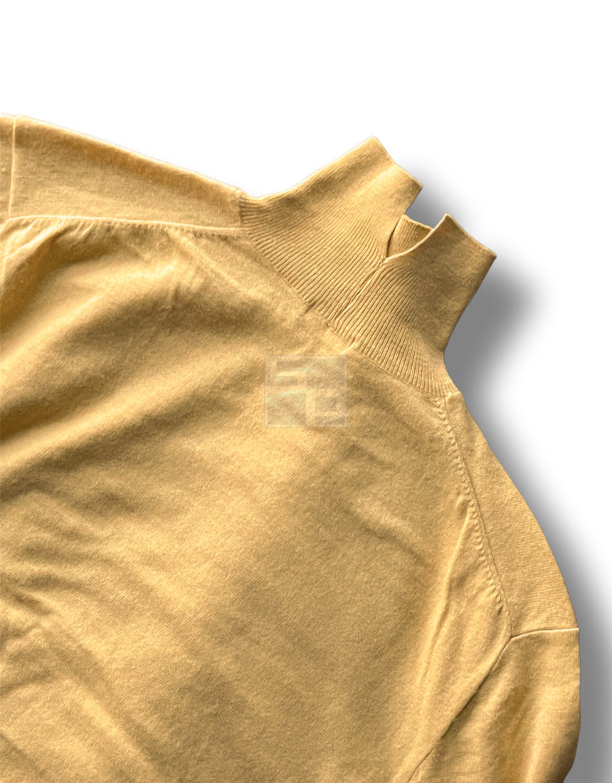 Cashmere Slit Turtleneck Sweater Yellow