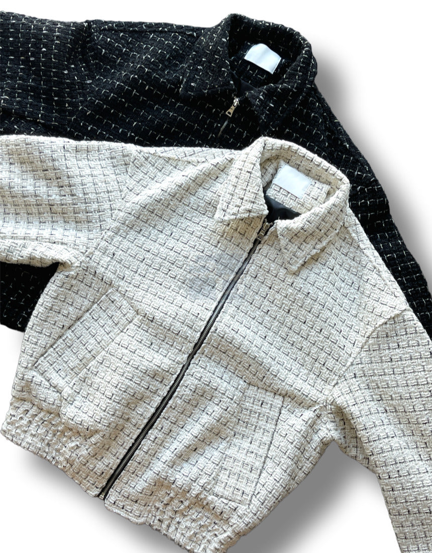 Tweed Cropped Wool Jumper Black