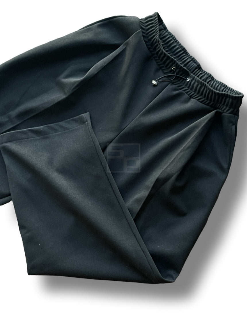 Woven Fleece Jacket Wide Pants Setup Black