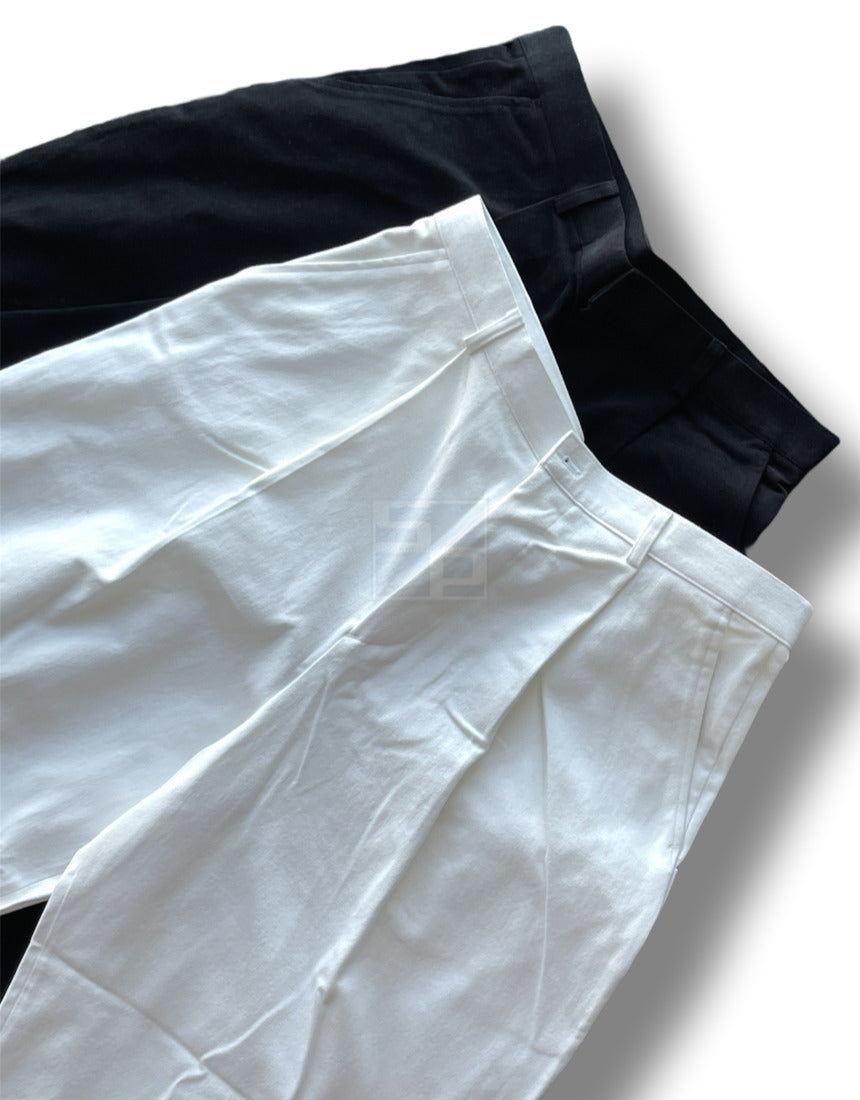 Back Buckle Fatigue Wide Pants White