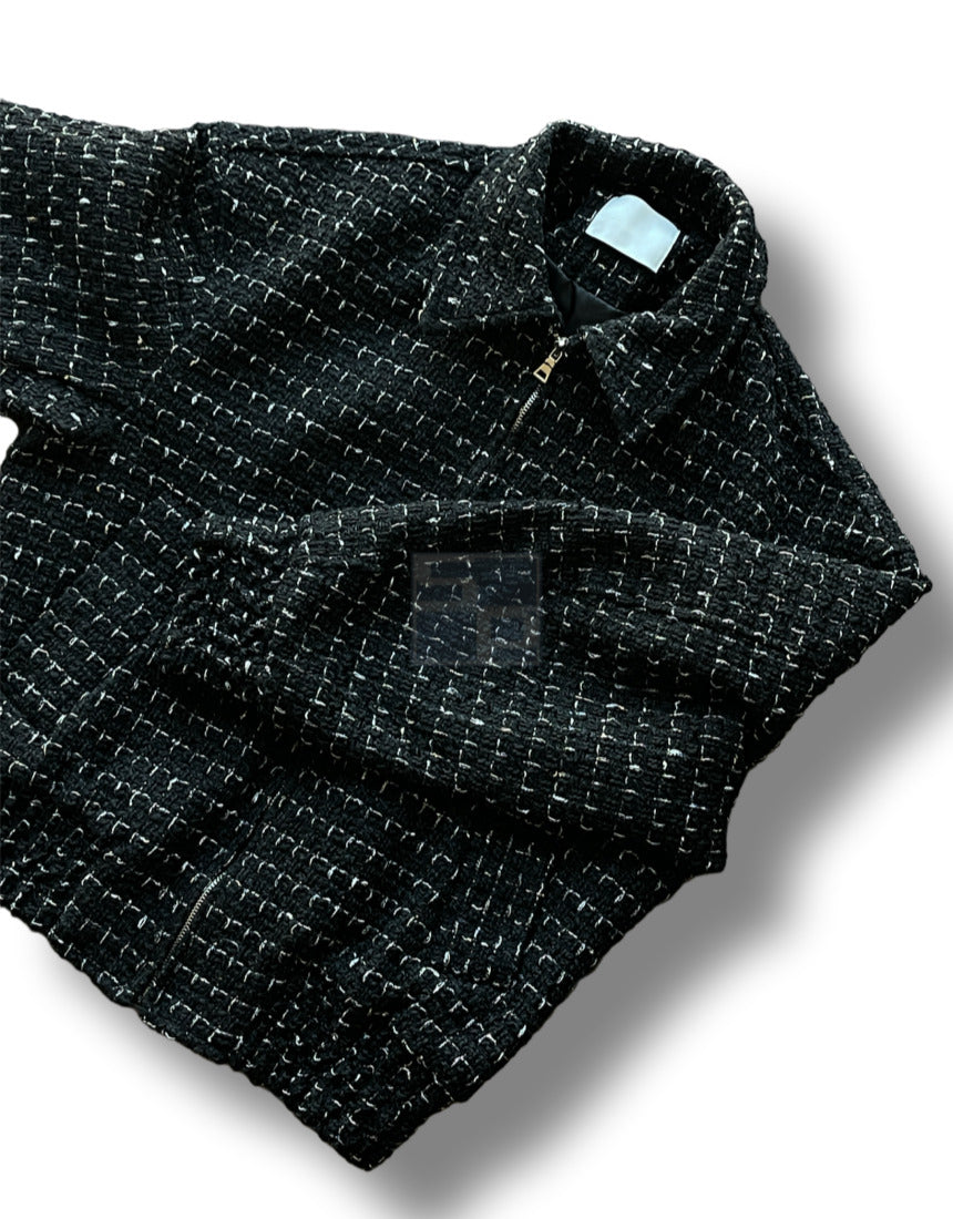 Tweed Cropped Wool Jumper Black