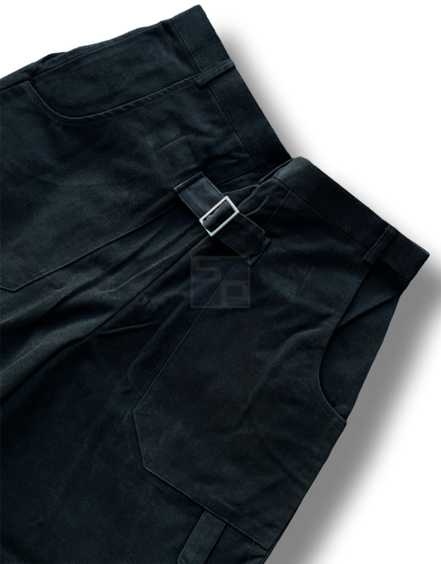 Back Buckle Fatigue Wide Pants White