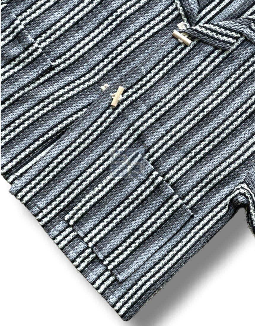 Toggle Stripe Knit Cardigan Black
