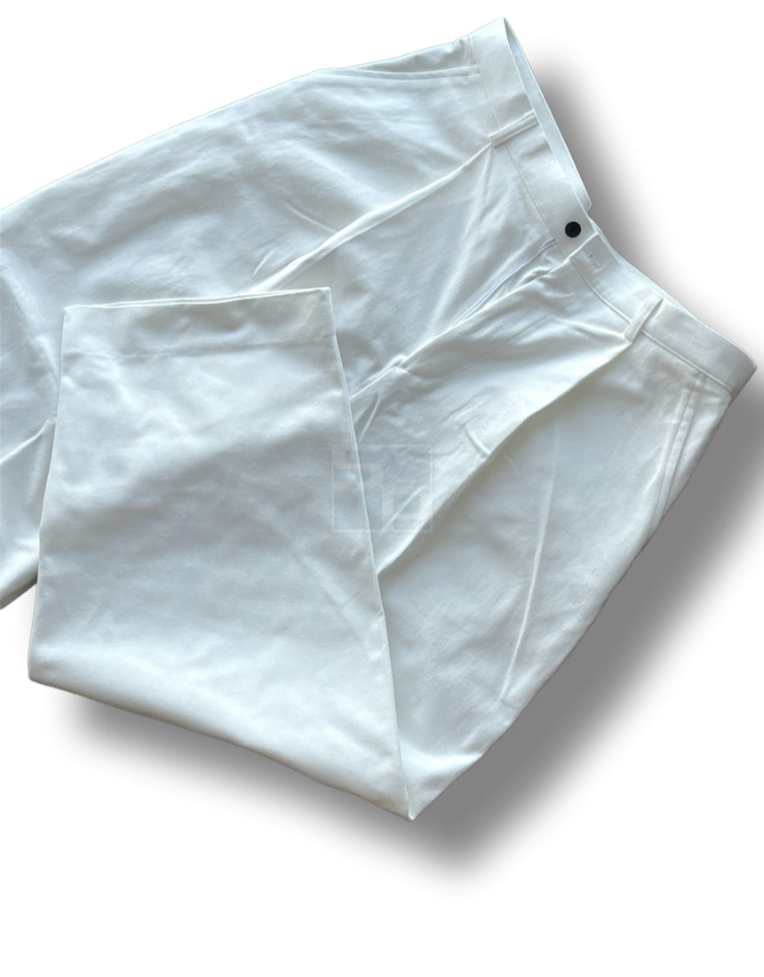 Back Buckle Fatigue Wide Pants White