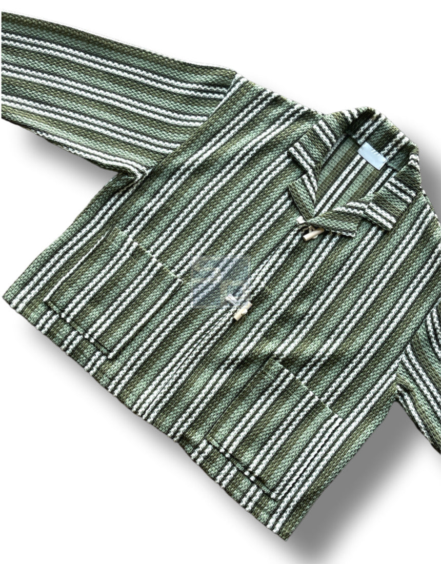 Toggle Stripe Knit Cardigan Khaki