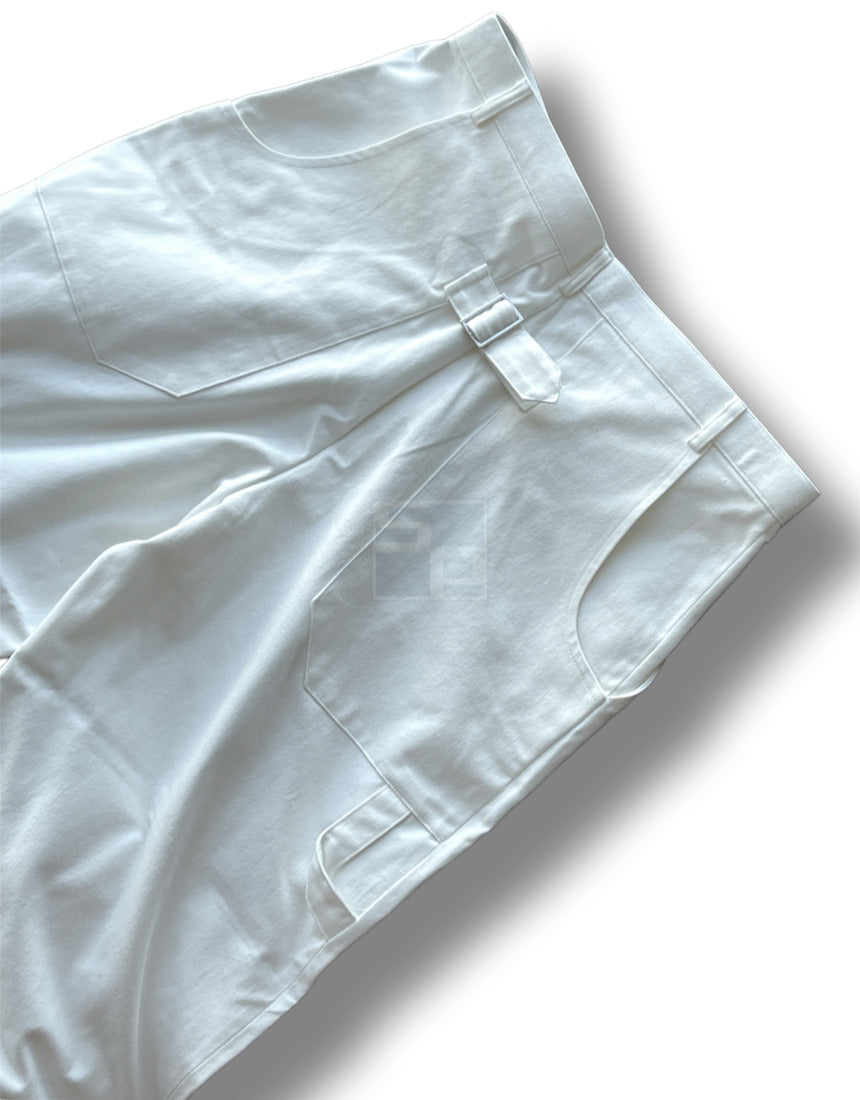 Back Buckle Fatigue Wide Pants White