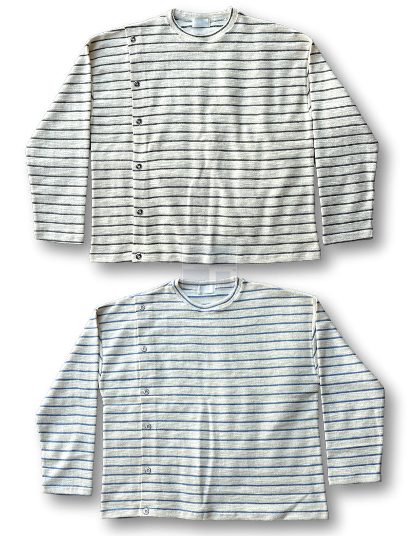 Button Stripe T-shirt Black