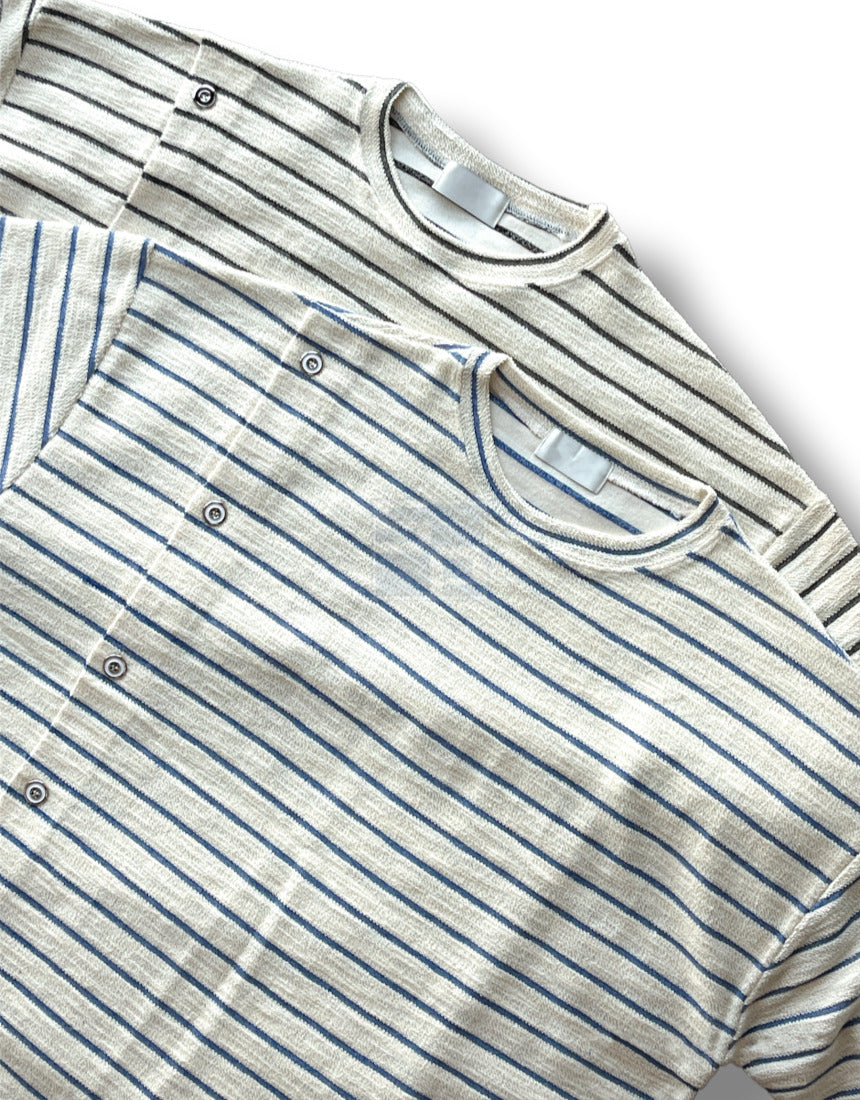 Button Stripe T-shirt Black