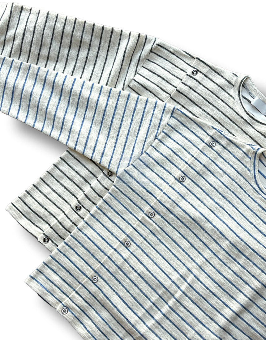 Button Stripe T-shirt Black
