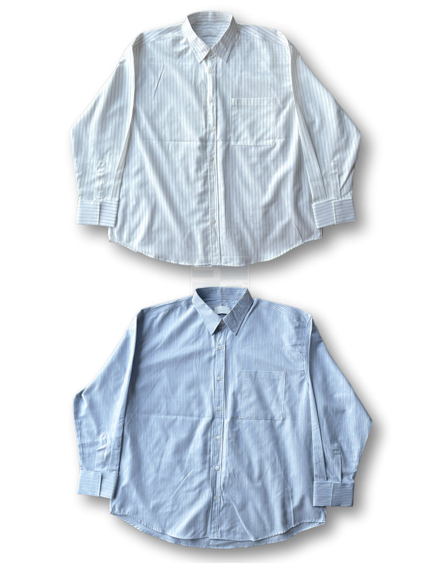 Big Cuffs Balloon Stripe Shirt White