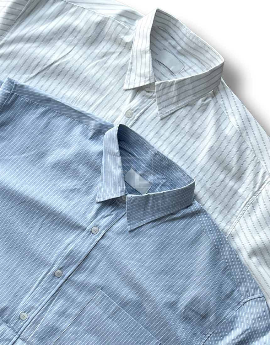Big Cuffs Balloon Stripe Shirts Skyblue