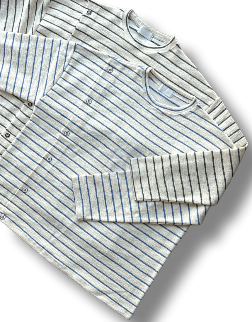 Button Stripe T-shirt Black