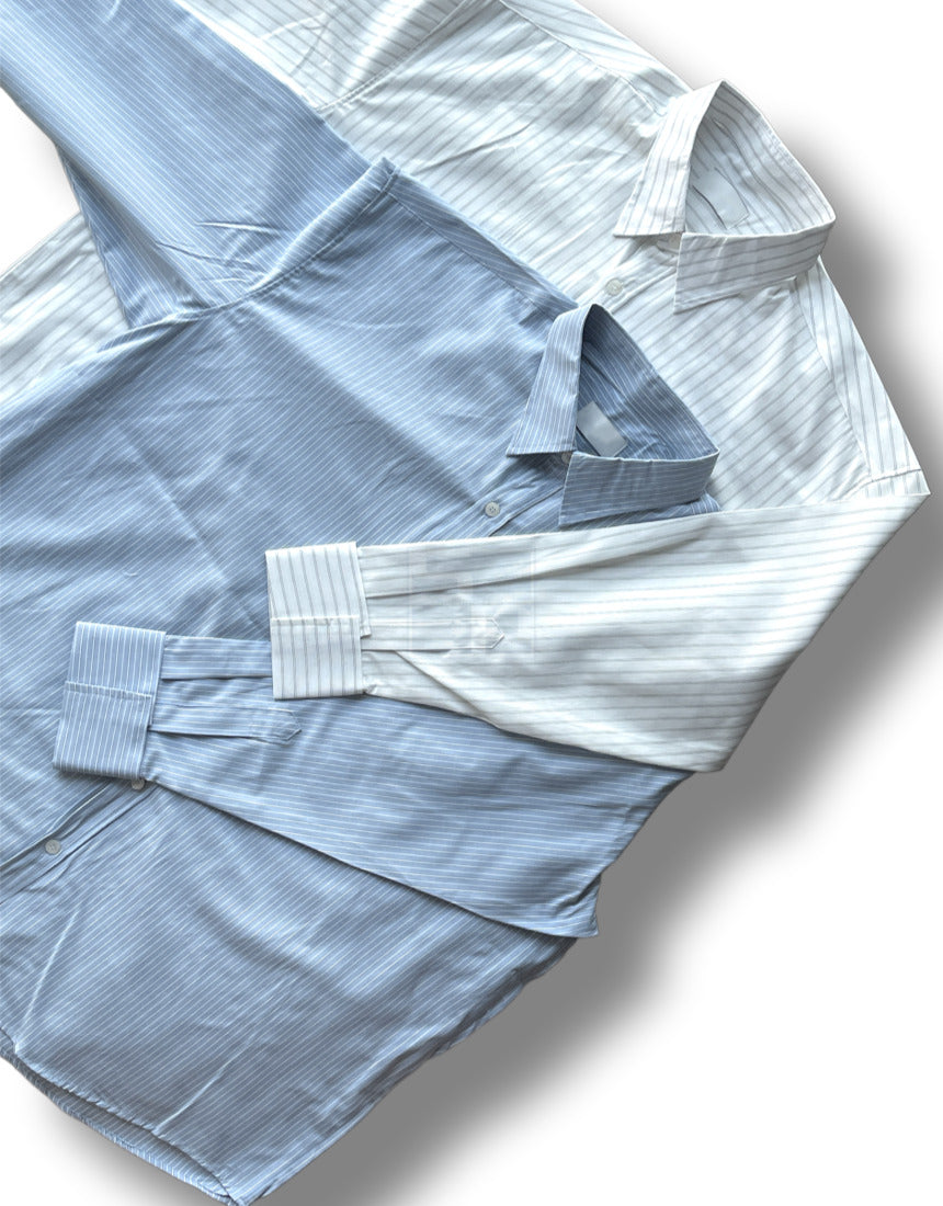 Big Cuffs Balloon Stripe Shirt White