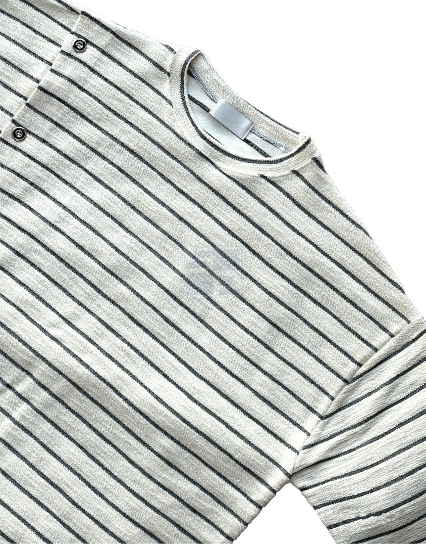 Button Stripe T-shirt Black