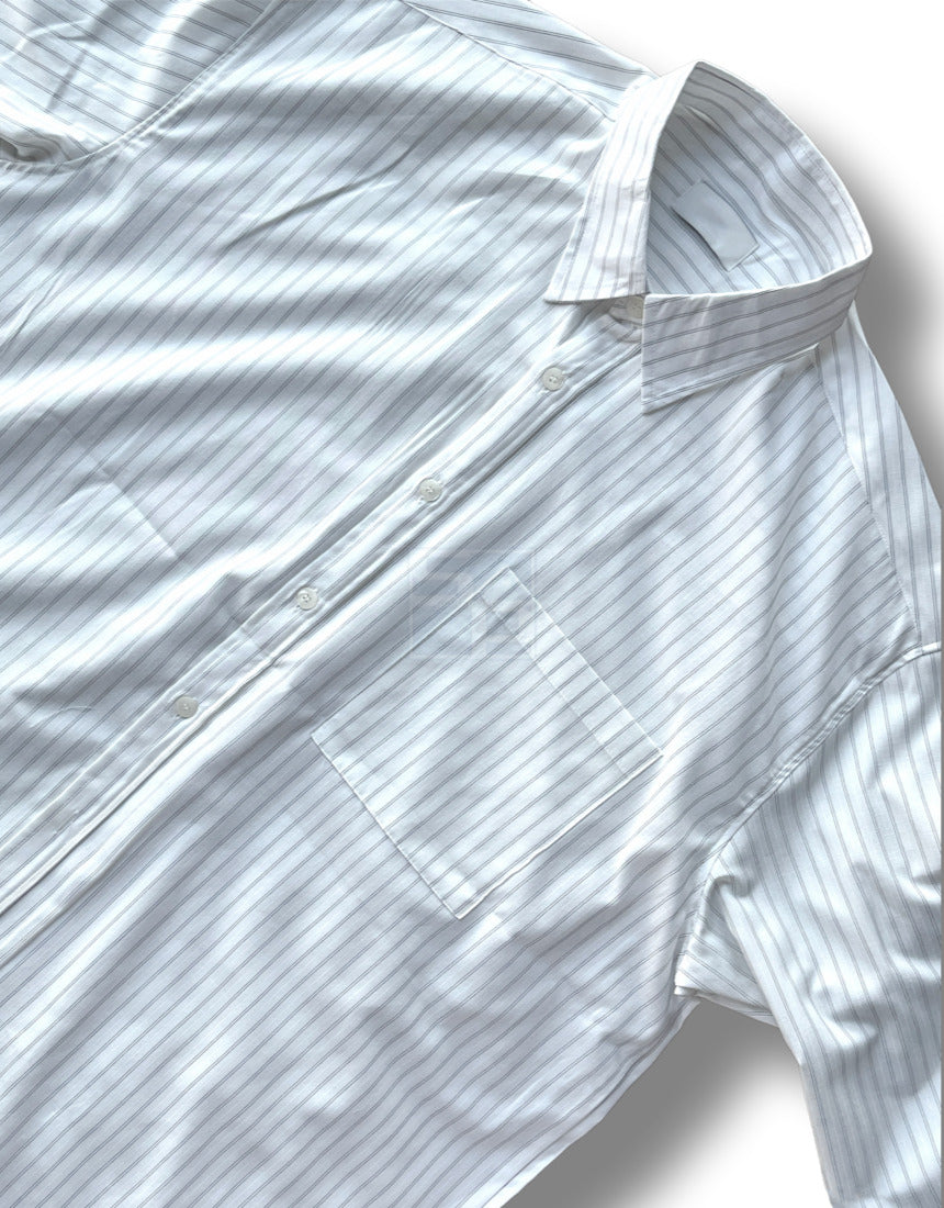 Big Cuffs Balloon Stripe Shirts Skyblue