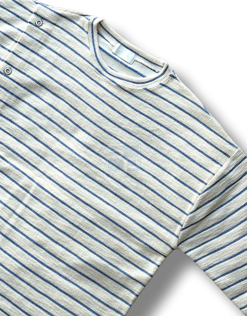 Button Stripe T-shirt Black