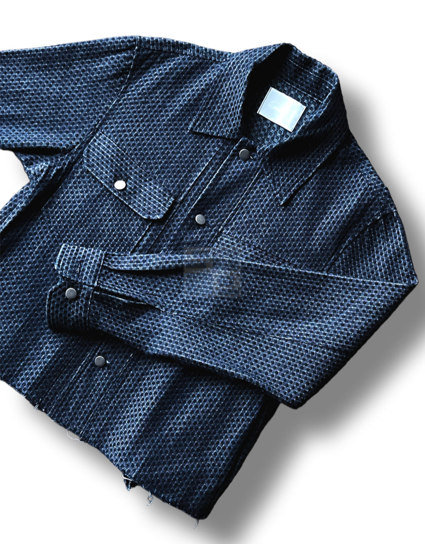 Crop Cutting Denim Jacket Dark blue