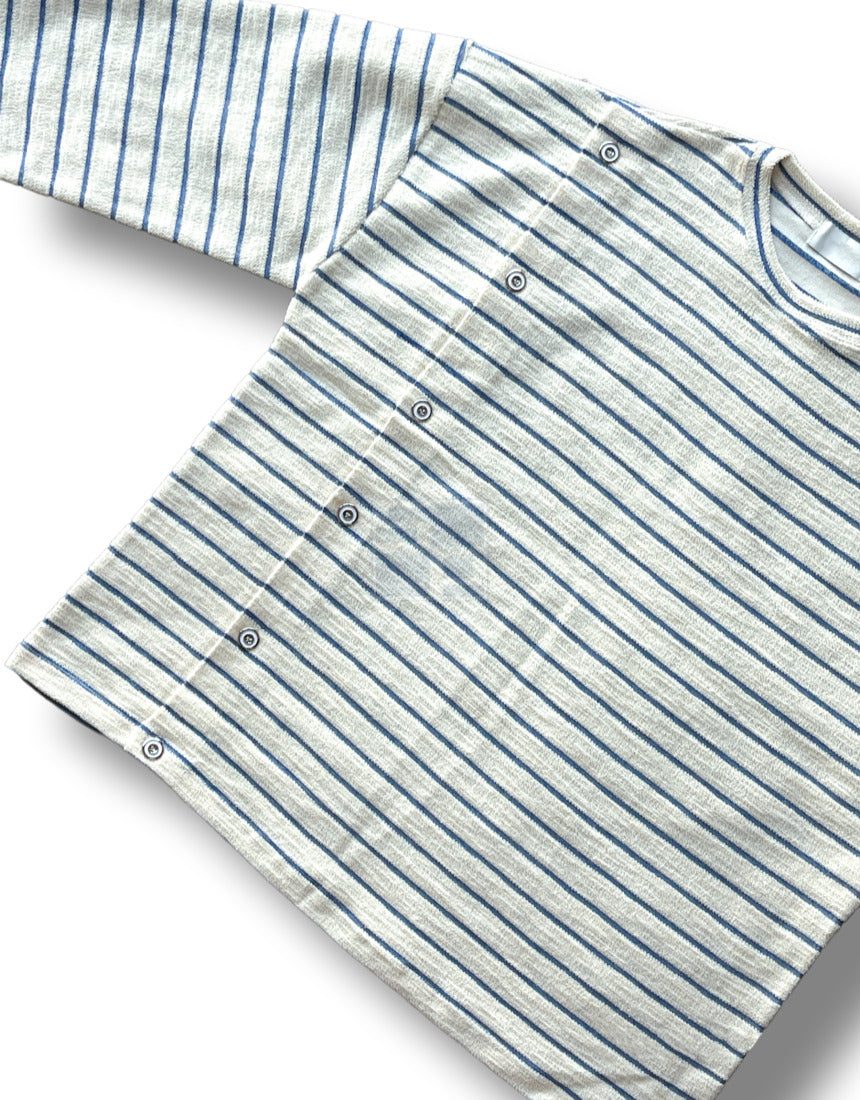 Button Stripe T-shirt Black