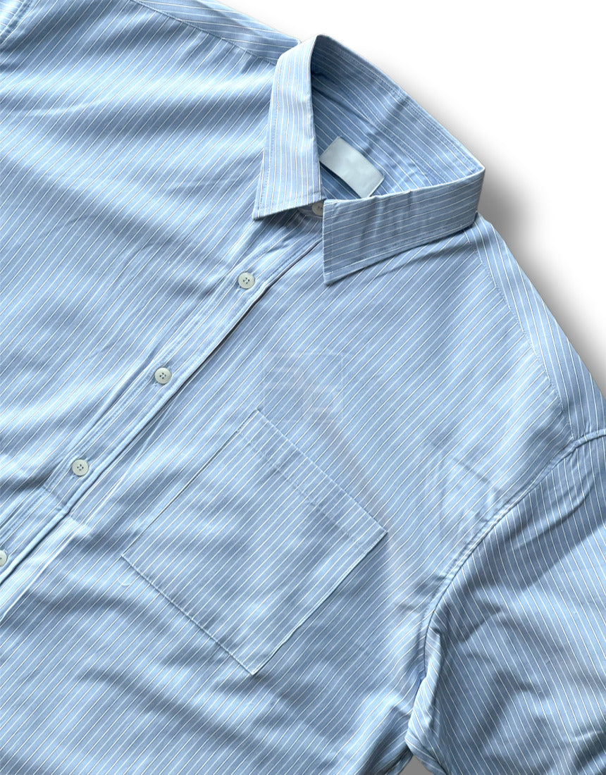 Big Cuffs Balloon Stripe Shirt White
