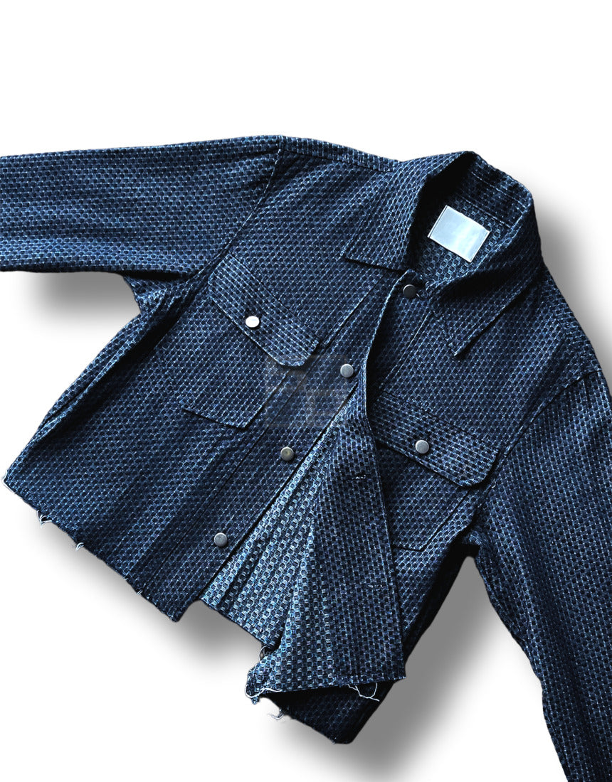 Crop Cutting Denim Jacket Dark blue