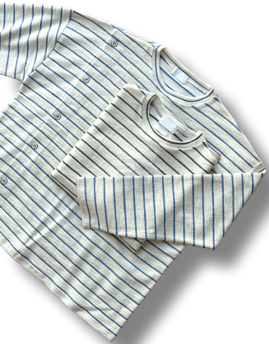 Button Stripe T-shirt Black