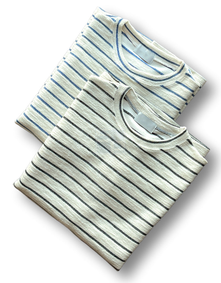 Button Stripe T-shirt Black
