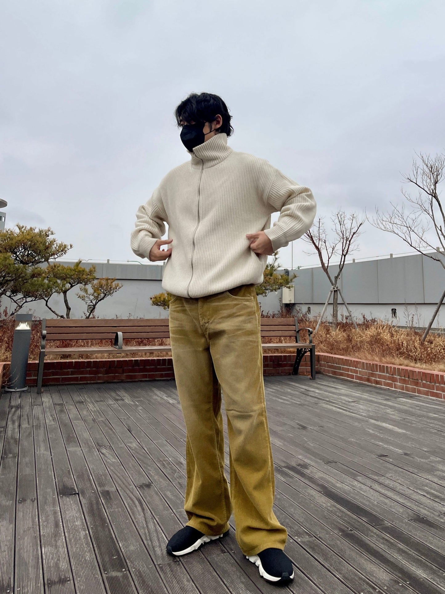 Embo Washing Wide Corduroy Pants Yellow