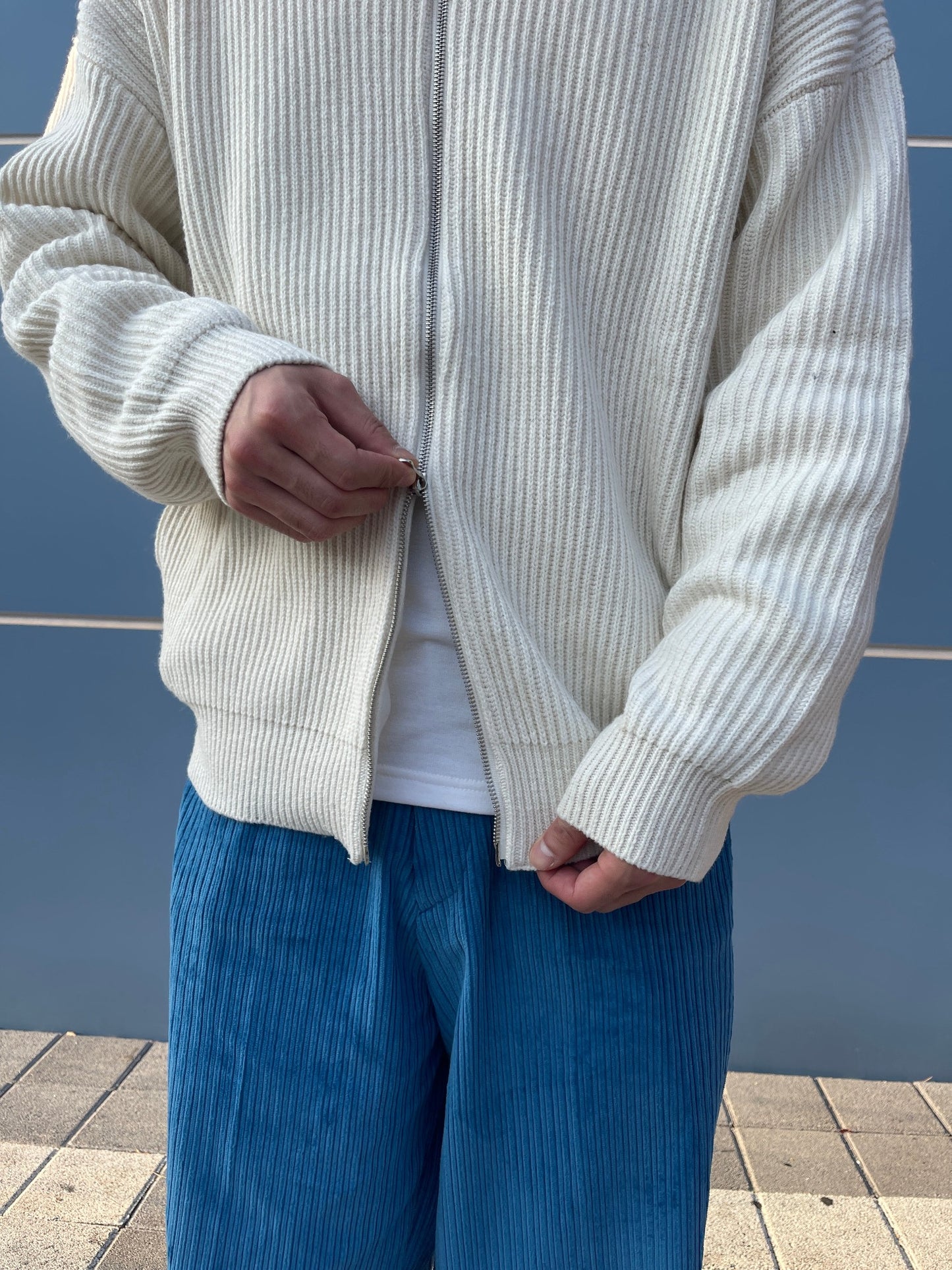 High Neck 2way Zip Up Wool Knit Cream
