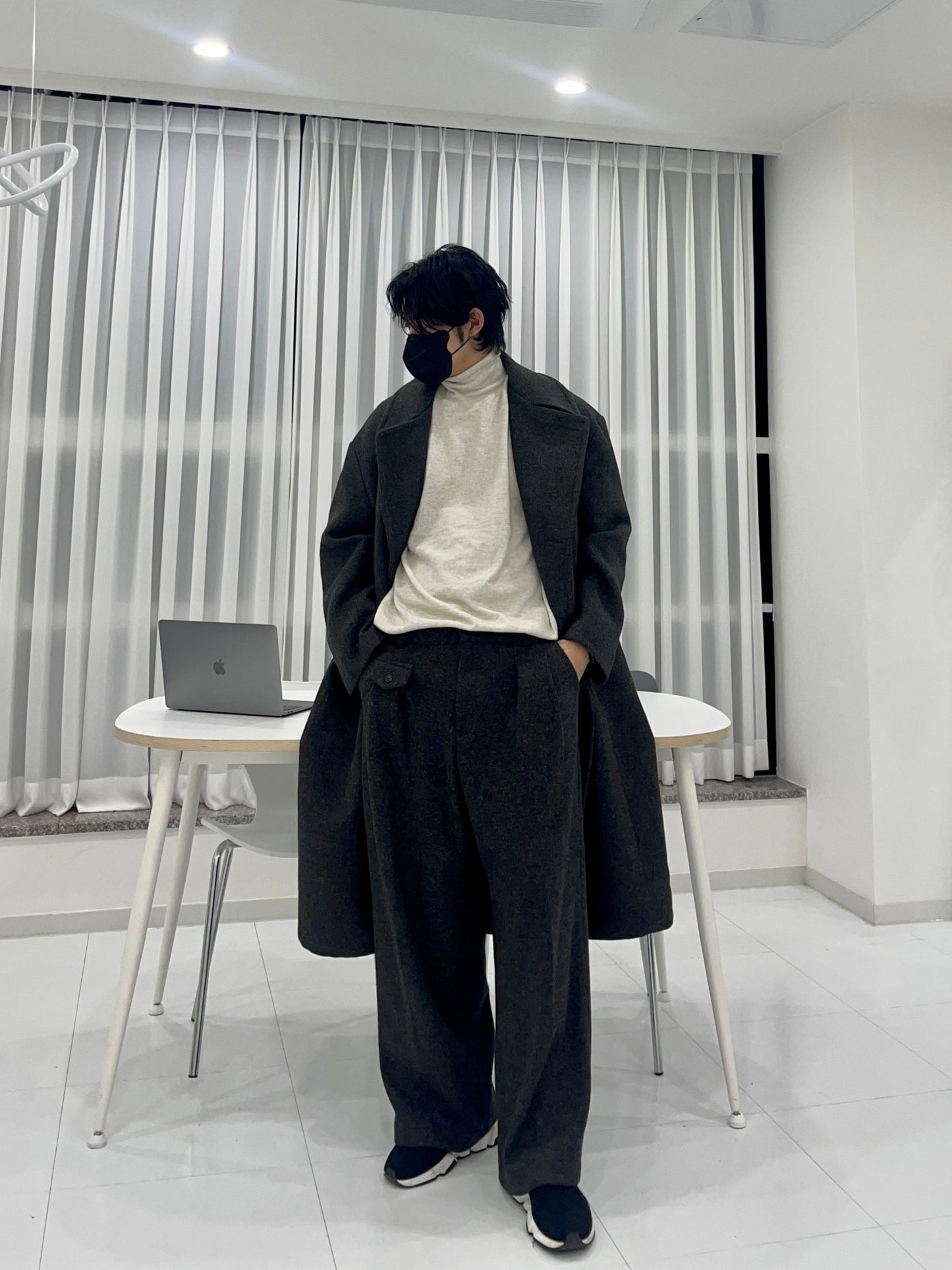 Back Slit Overfit Double Coat Charcoal