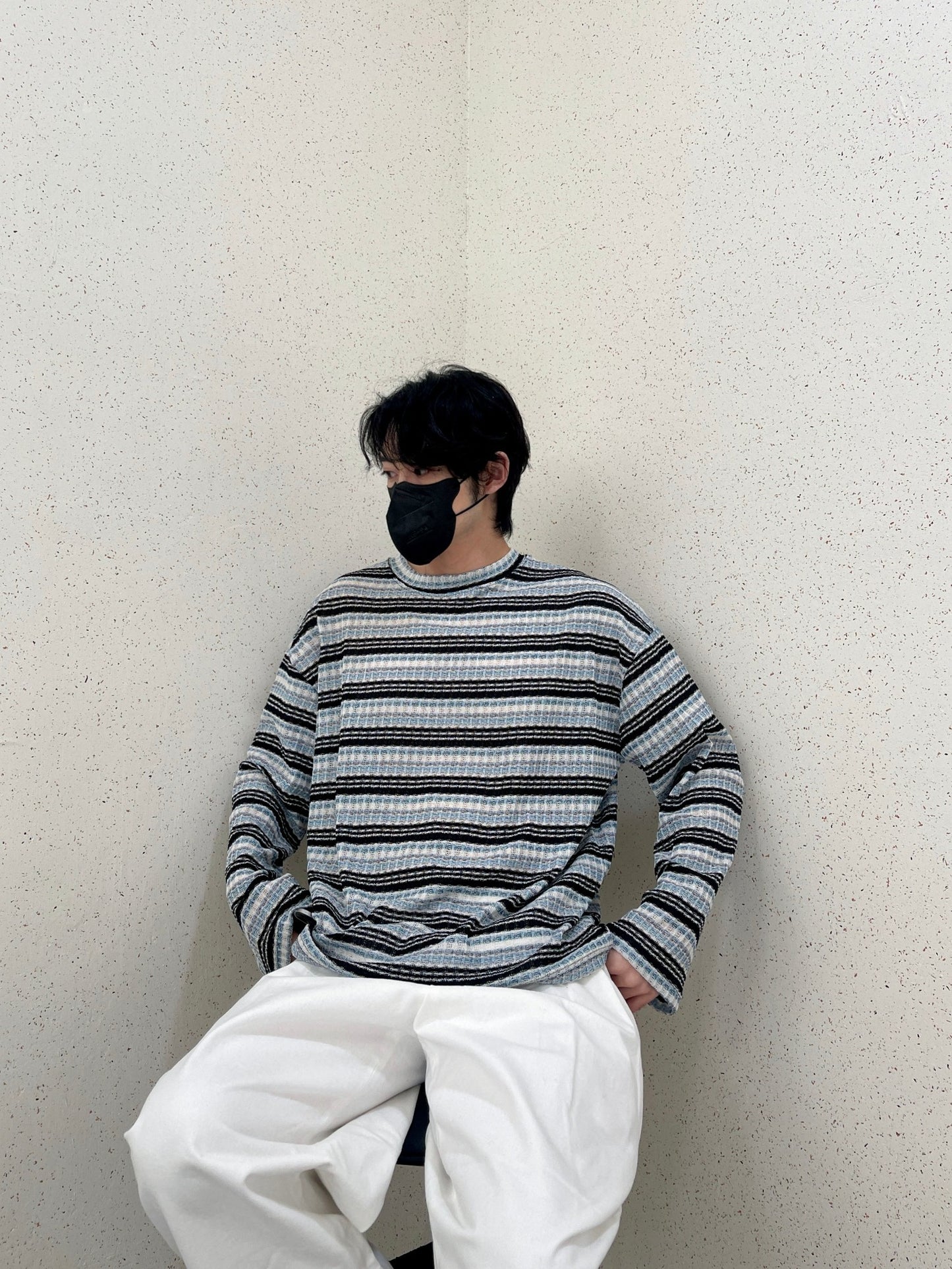 Unique Stripe Knit Black 스트라이프 니트티 봄 남자니트 루즈핏 오버핏 단가라니트 블랙