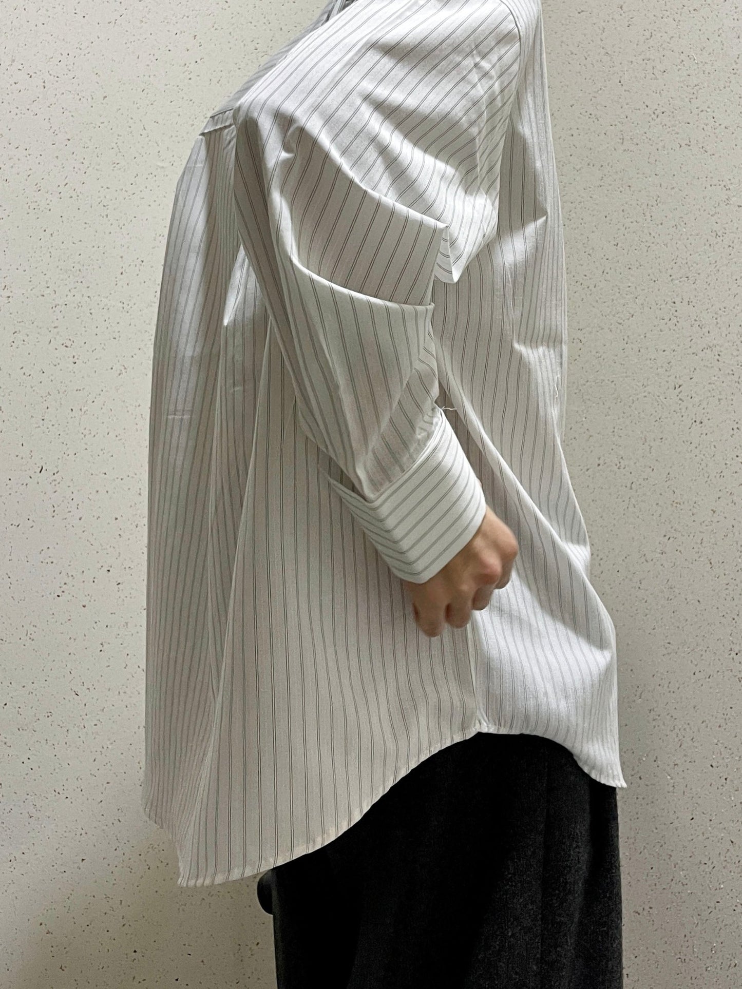 남자오버핏 스트라이프 셔츠 빅사이즈 벌룬핏 긴팔셔츠 화이트 Big Cuffs Balloon Stripe Shirts White