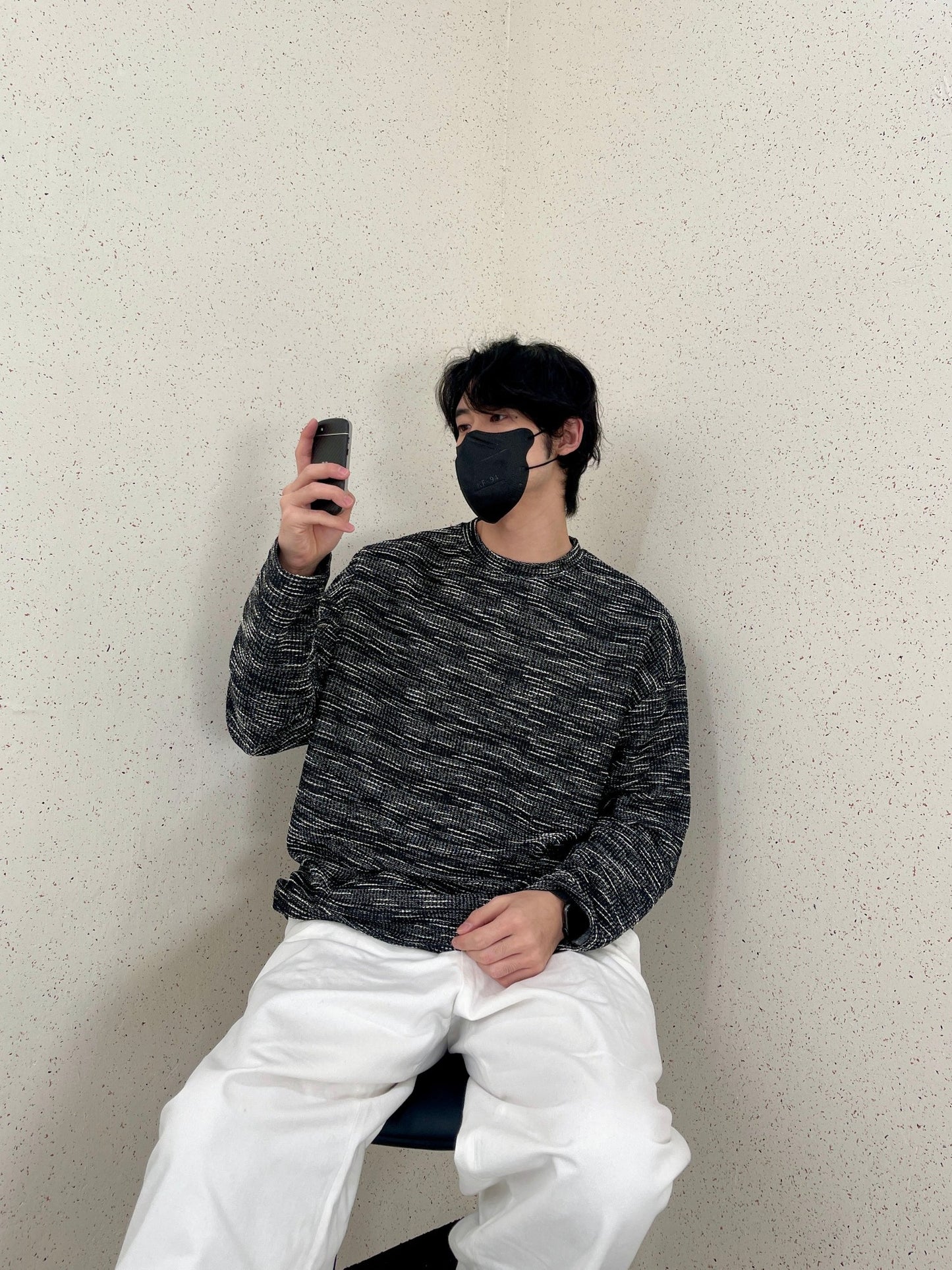 Rough Tweed Knit Black 트위드 오버핏 긴팔티 루즈핏 남자 봄 니트 블랙