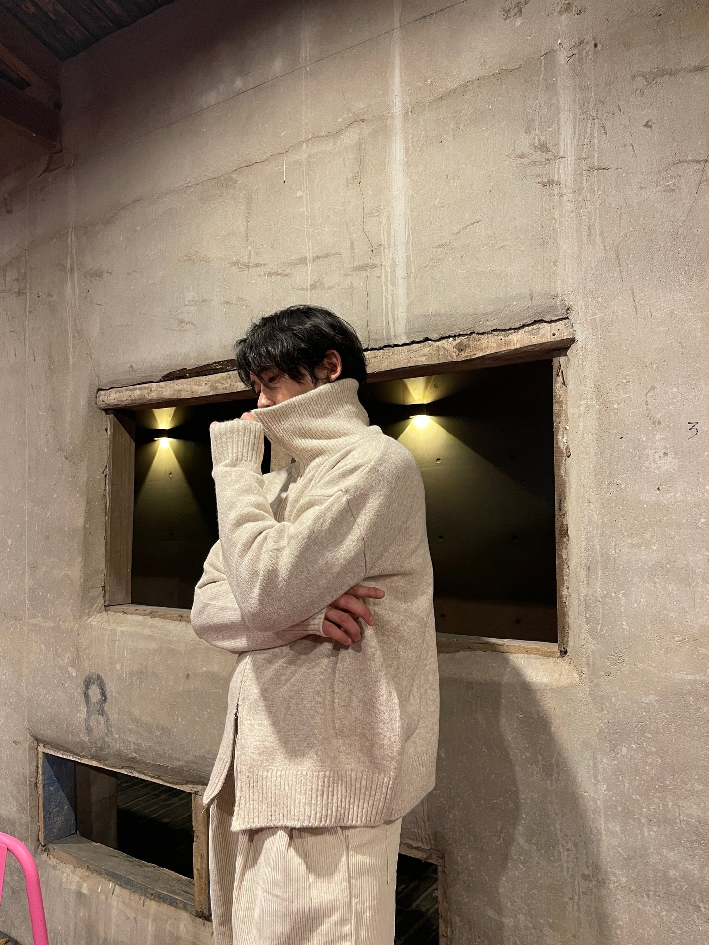 Turtleneck Knit 2way Zipup Oatmeal