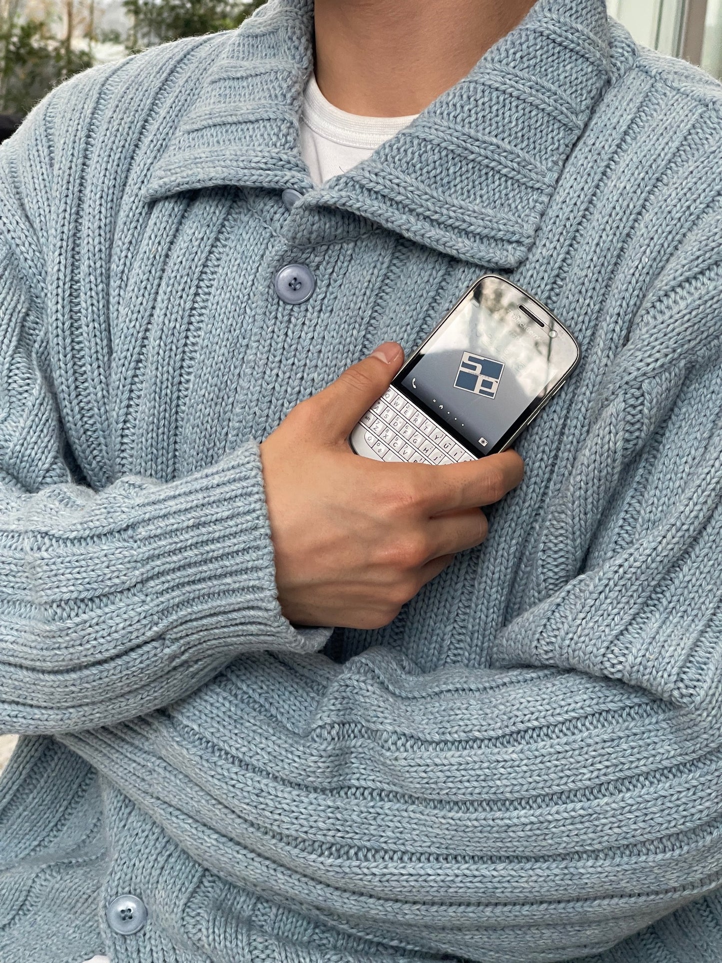 Ribbed Wool Cardigan Jacket Skyblue