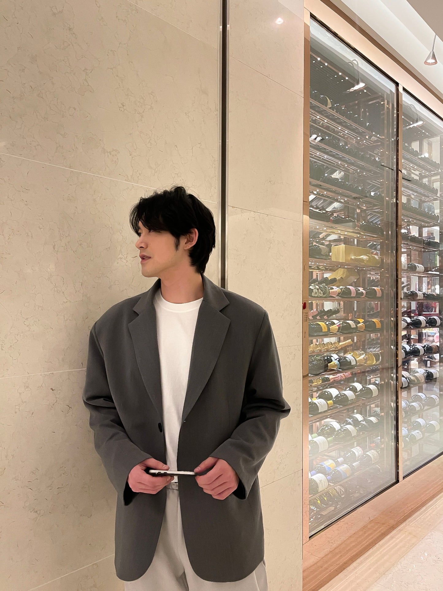 남자 싱글블레이저 오버핏 봄 미니멀룩 그레이 Daddy Single Blazer grey